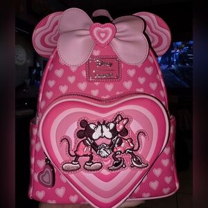 New! Loungefly Disney Pink Heart Minnie and Mickey Mini Backpack